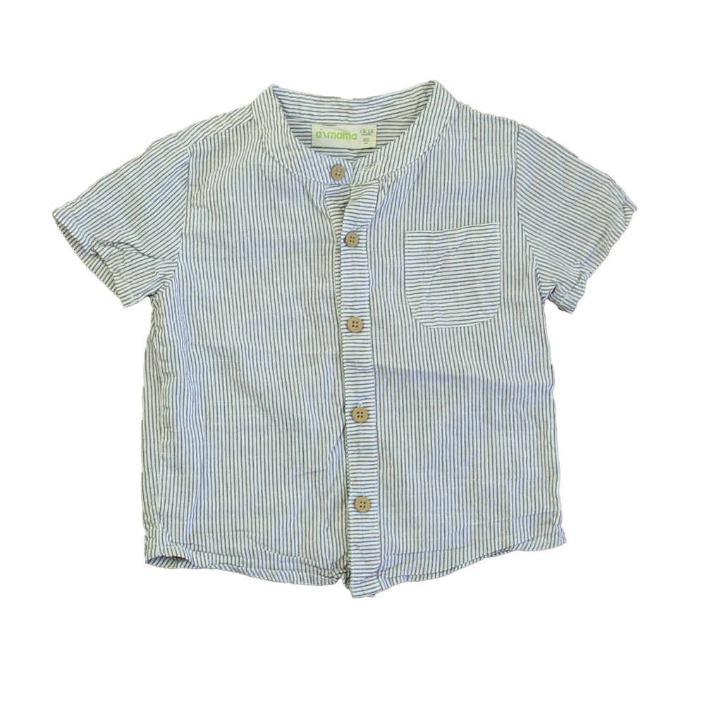 aimama Boys Blue Stripe Button Down Short Sleeve size: 12-18 Months